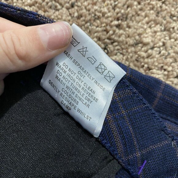 Bee Inspired B33 navy blue plaid checkered men's pants size 32S preppy - Picture 7 of 10